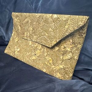 Oversized Clutch Fabric Purse in Green and Pink - Like New